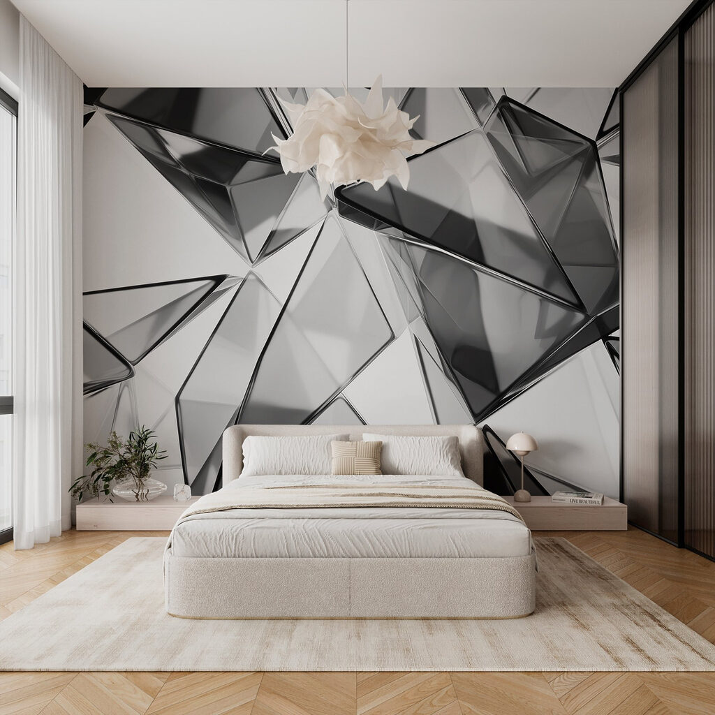 Schwarze Facetten mit Spiegelglanz in einem Interieur
