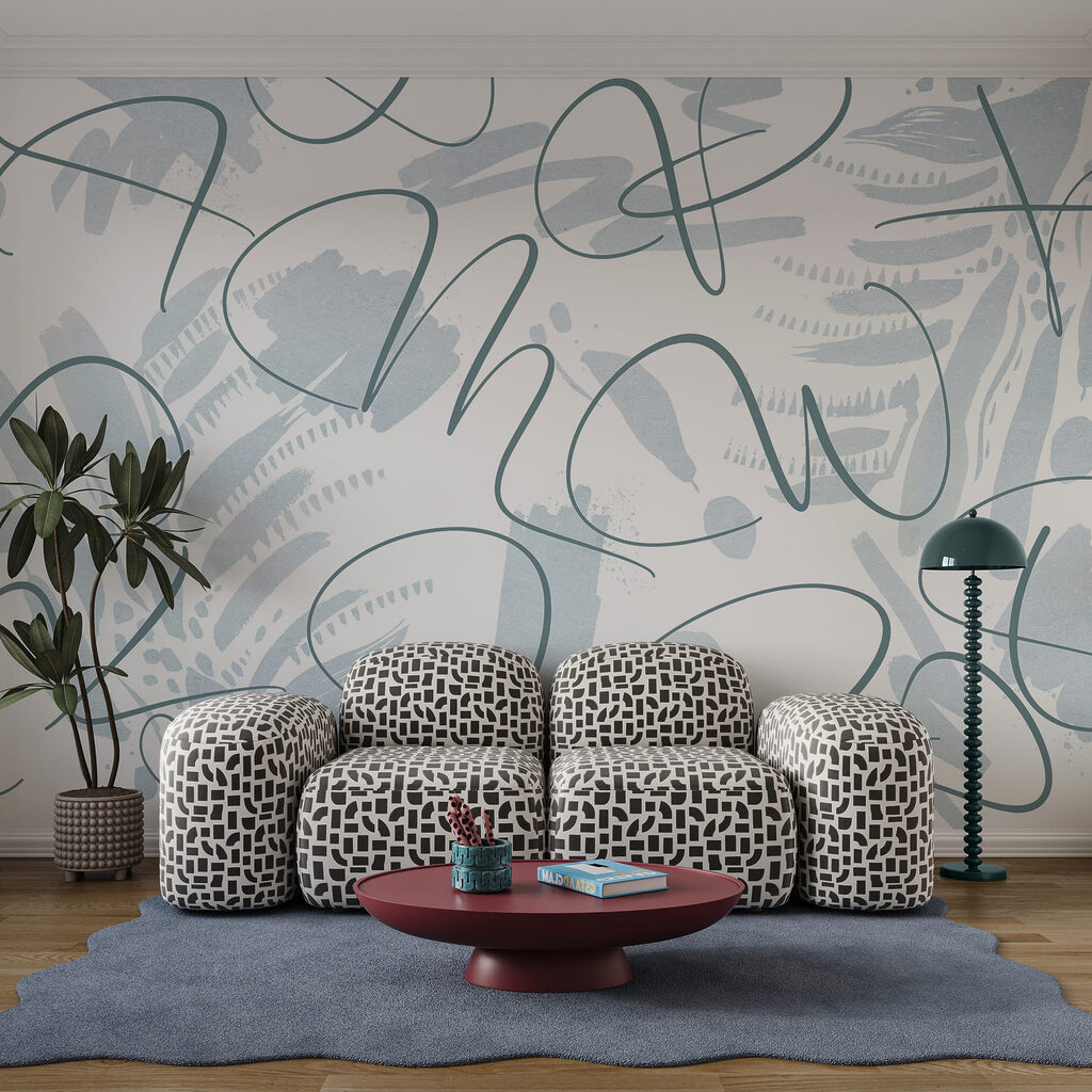 Freie Linien über Blättern in einem Interieur