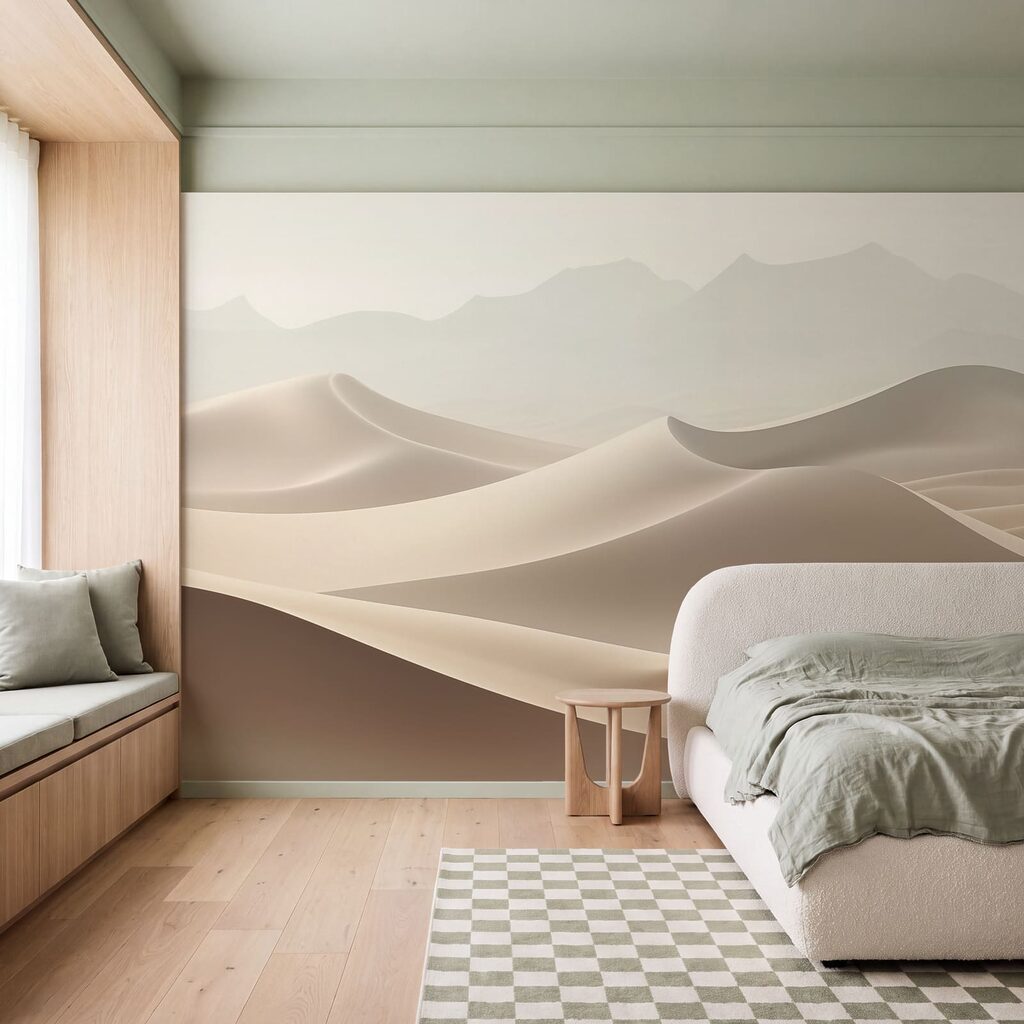 Dünen unter blassen Bergen in einem Interieur