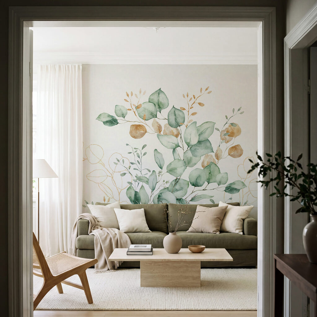 Runde Blätter mit Knospen in einem Interieur