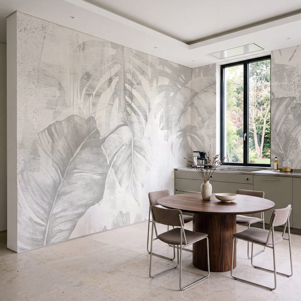 Tropenblätter mit Patina in einem Interieur