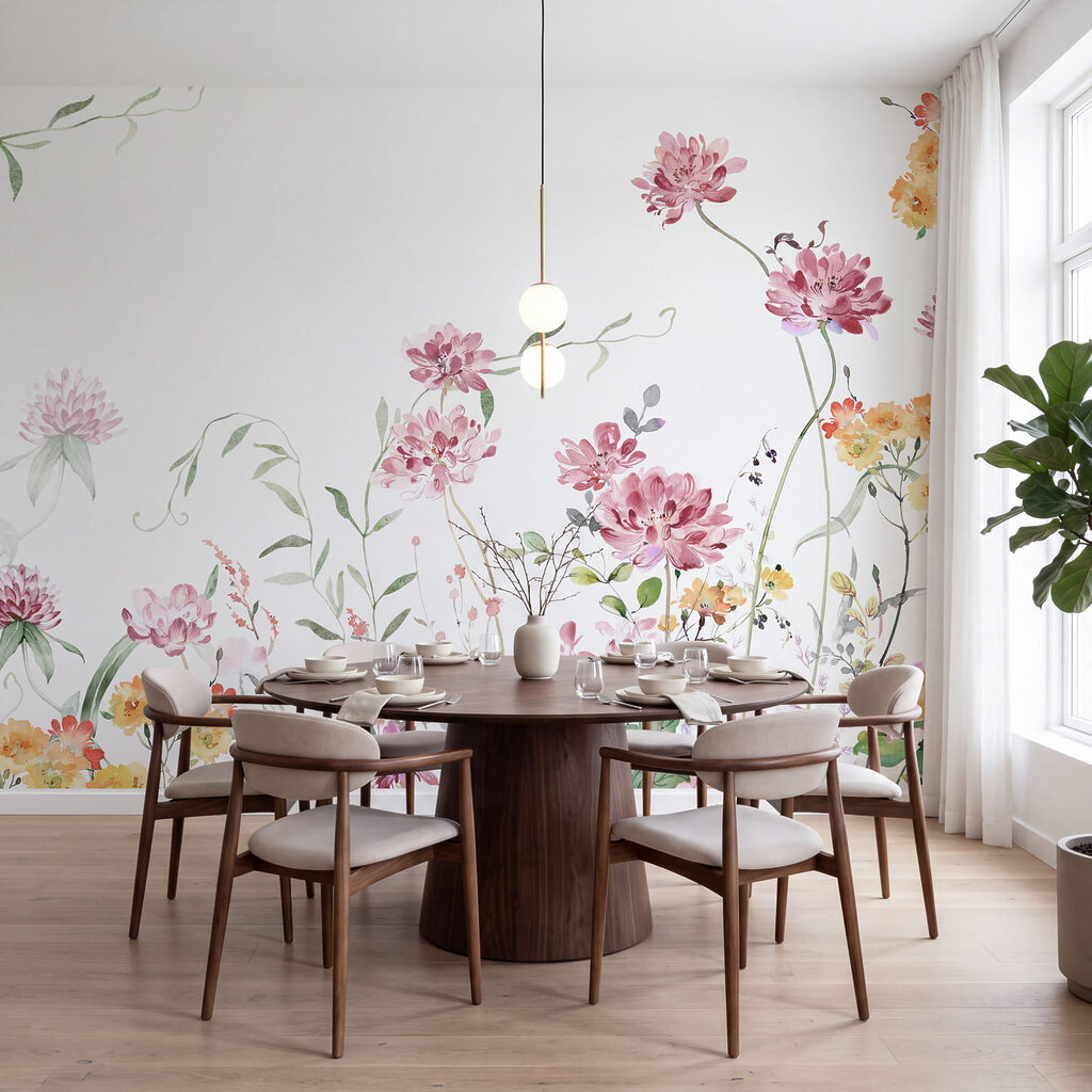 Blumen am unteren Rand in einem Interieur
