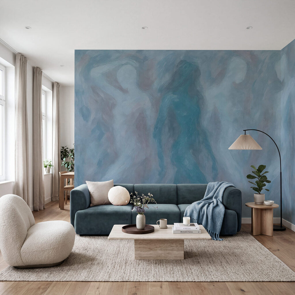 Gestalten im gemalten Nebel in einem Interieur