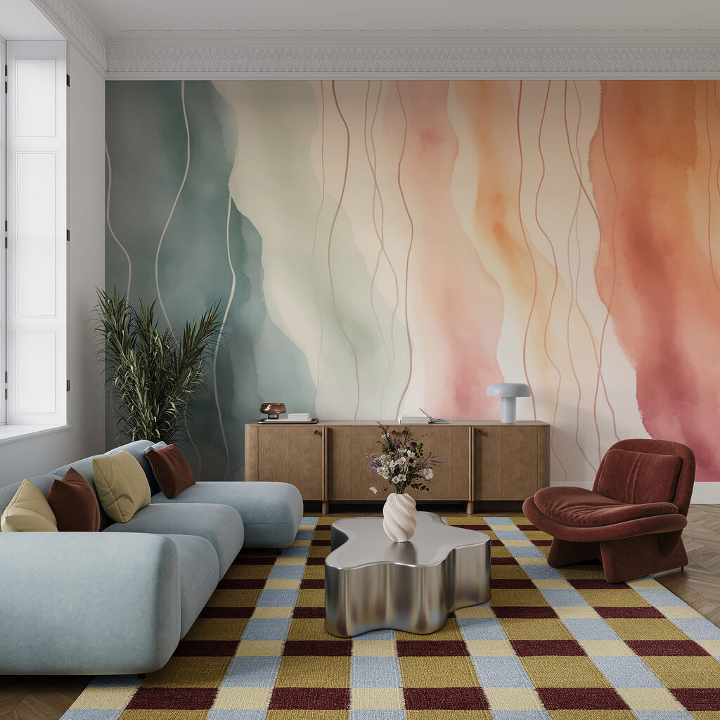 Fließende Pastellbahnen in einem Interieur