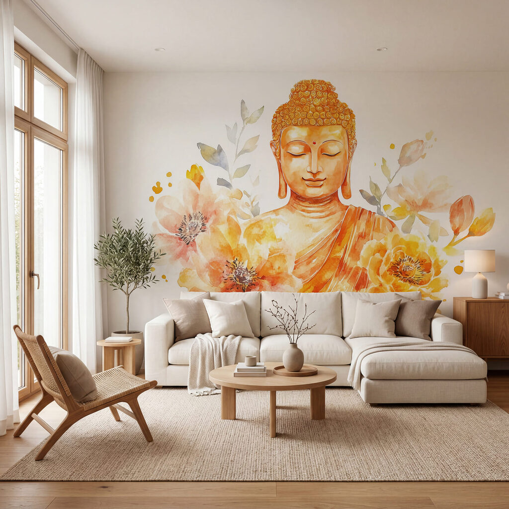 Buddha zwischen üppigen Blüten — Interieur 1