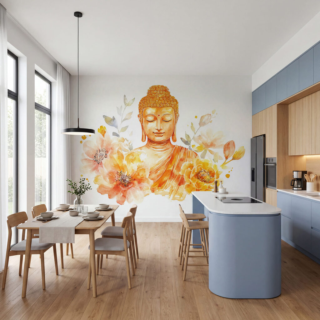 Buddha zwischen üppigen Blüten — Interieur 2