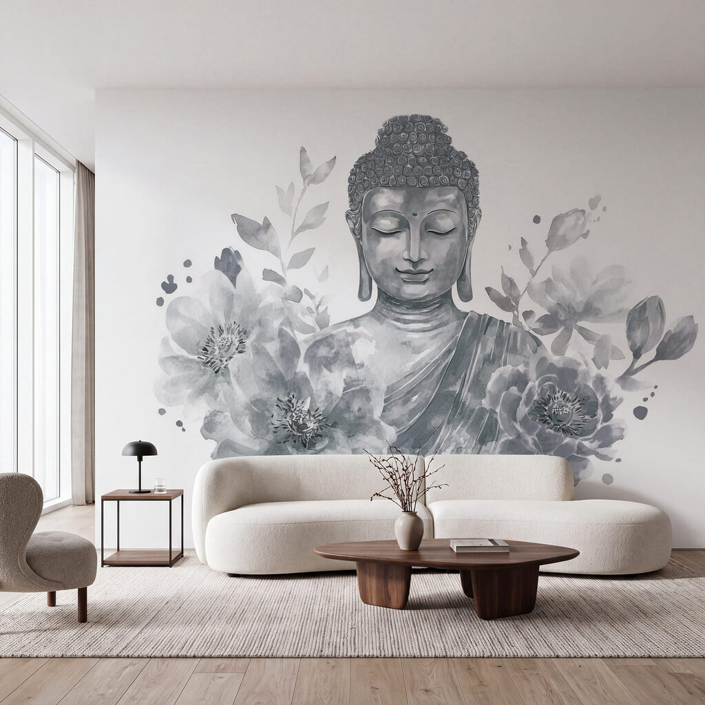 Buddha zwischen üppigen Blüten — Interieur 1