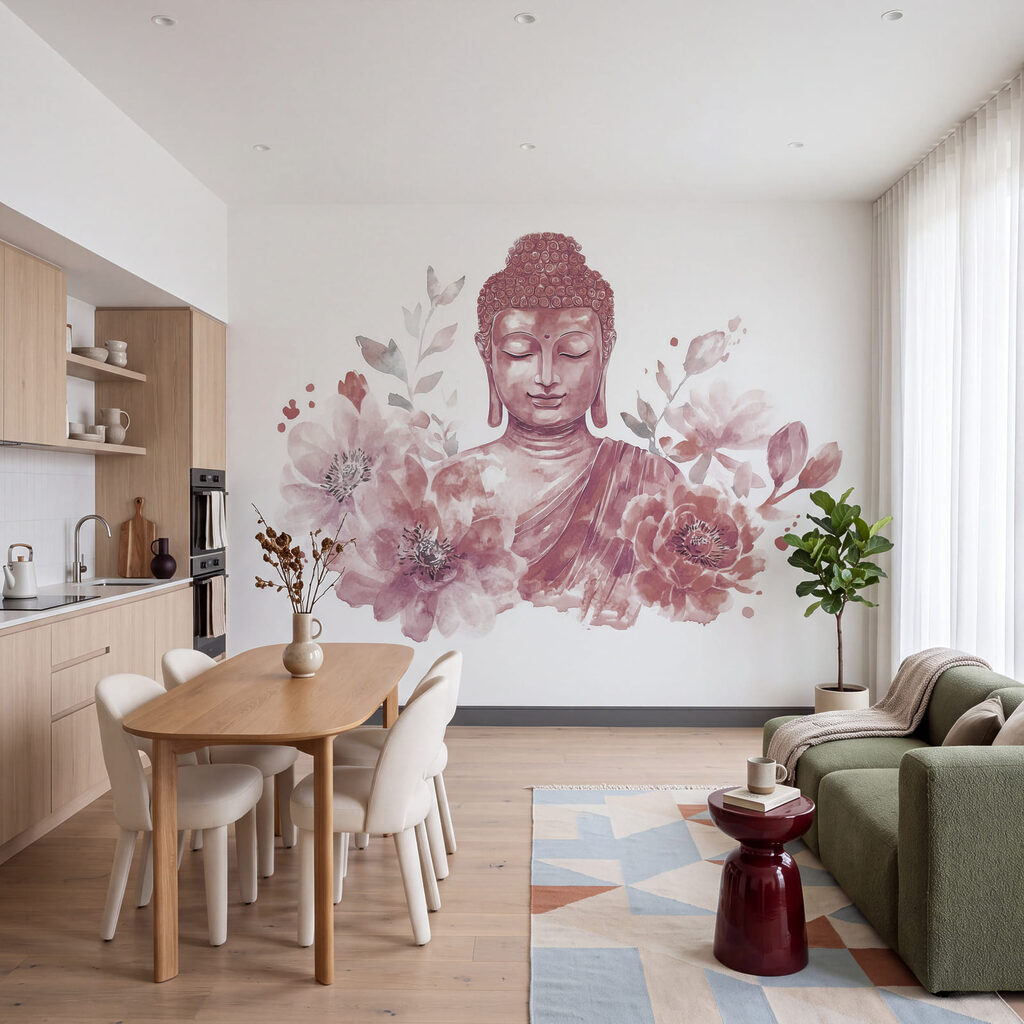 Buddha zwischen üppigen Blüten — Interieur 1