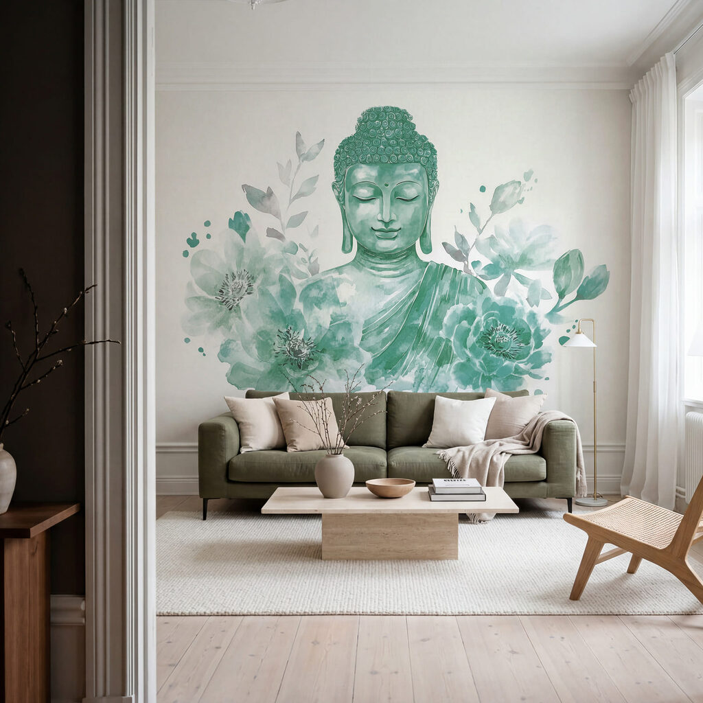Buddha zwischen üppigen Blüten — Interieur 1
