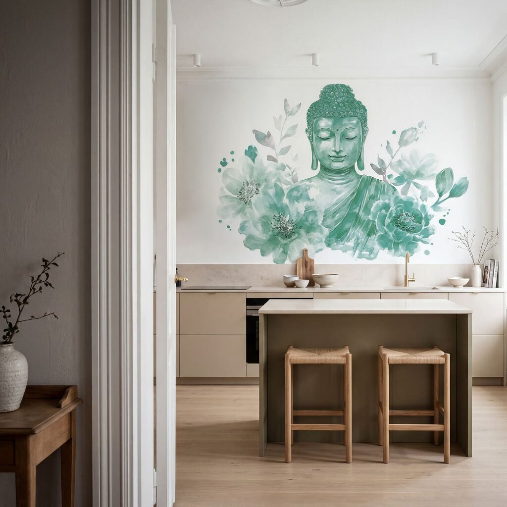 Buddha zwischen üppigen Blüten — Interieur 2