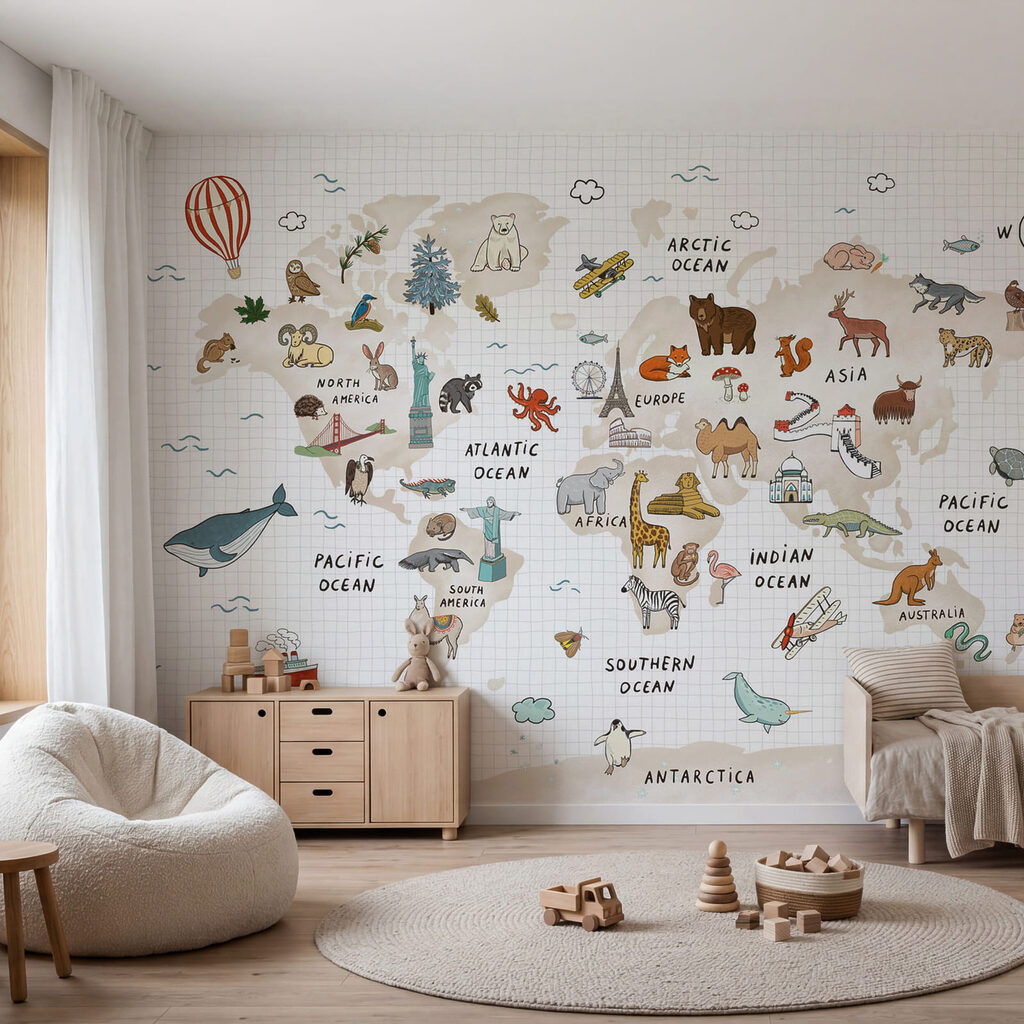 Tierkarte mit Reiserouten in einem Interieur