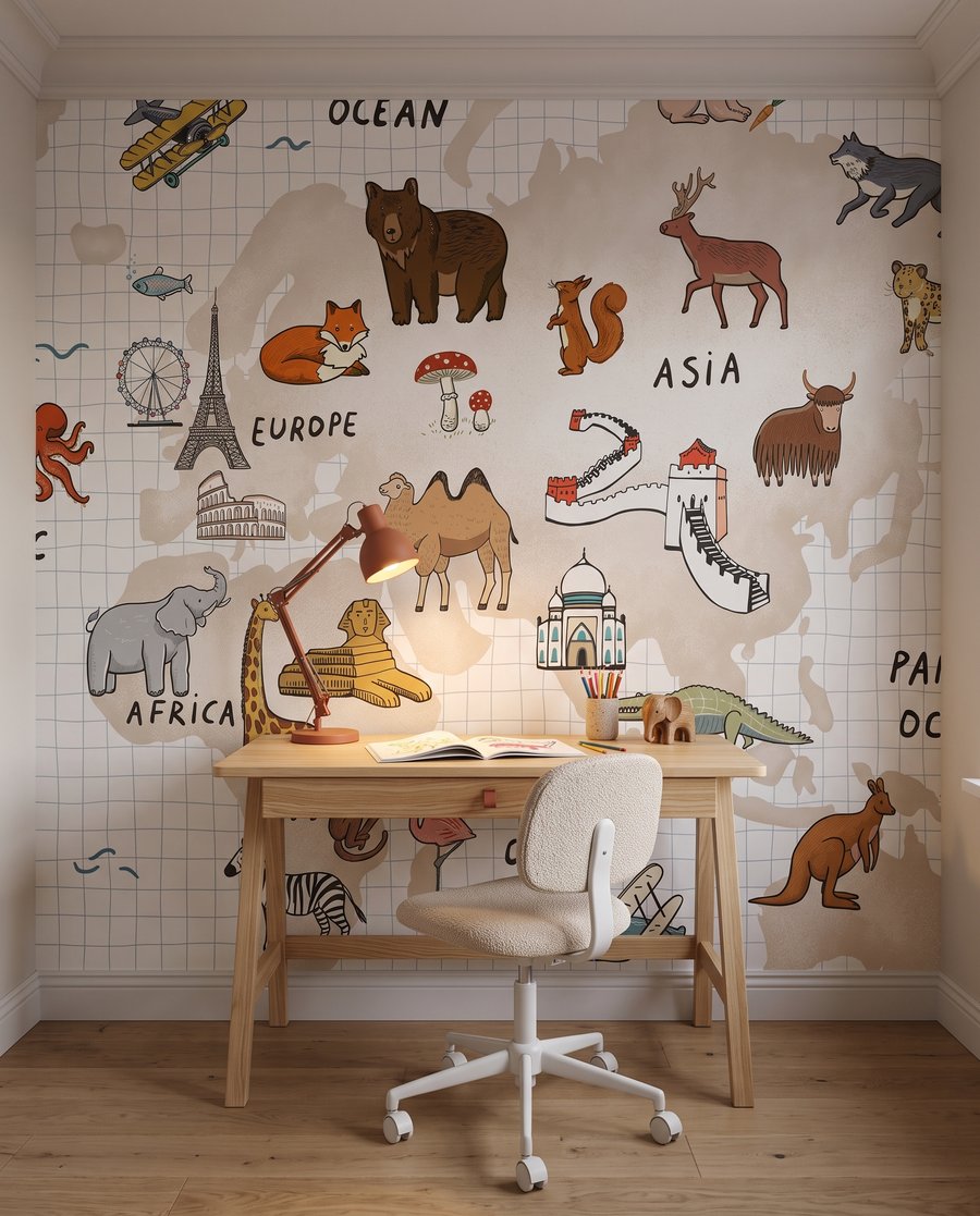 Tierkarte mit Reiserouten in einem Interieur