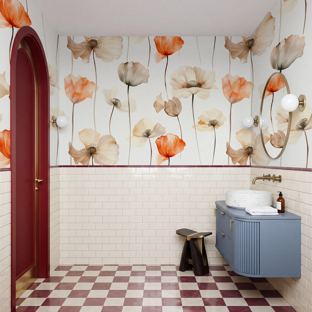 Blumen auf schlanken Stielen in einem Interieur