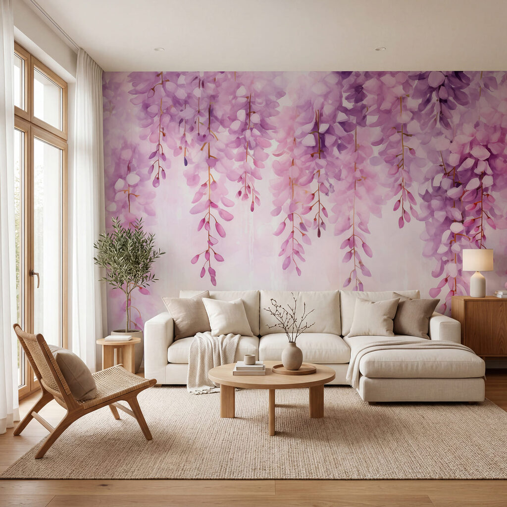 Hängende Blütentrauben in einem Interieur