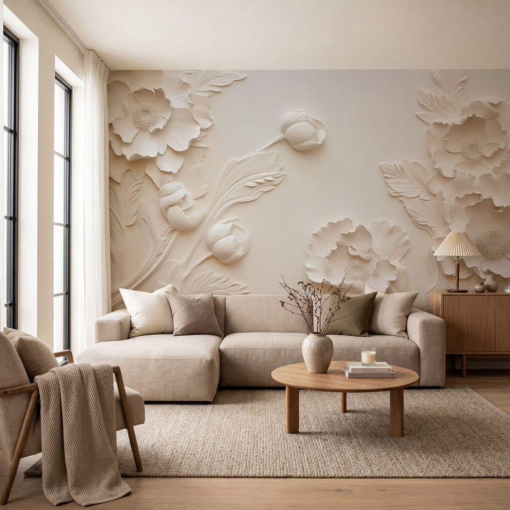 Weiße Blüten am Rand in einem Interieur