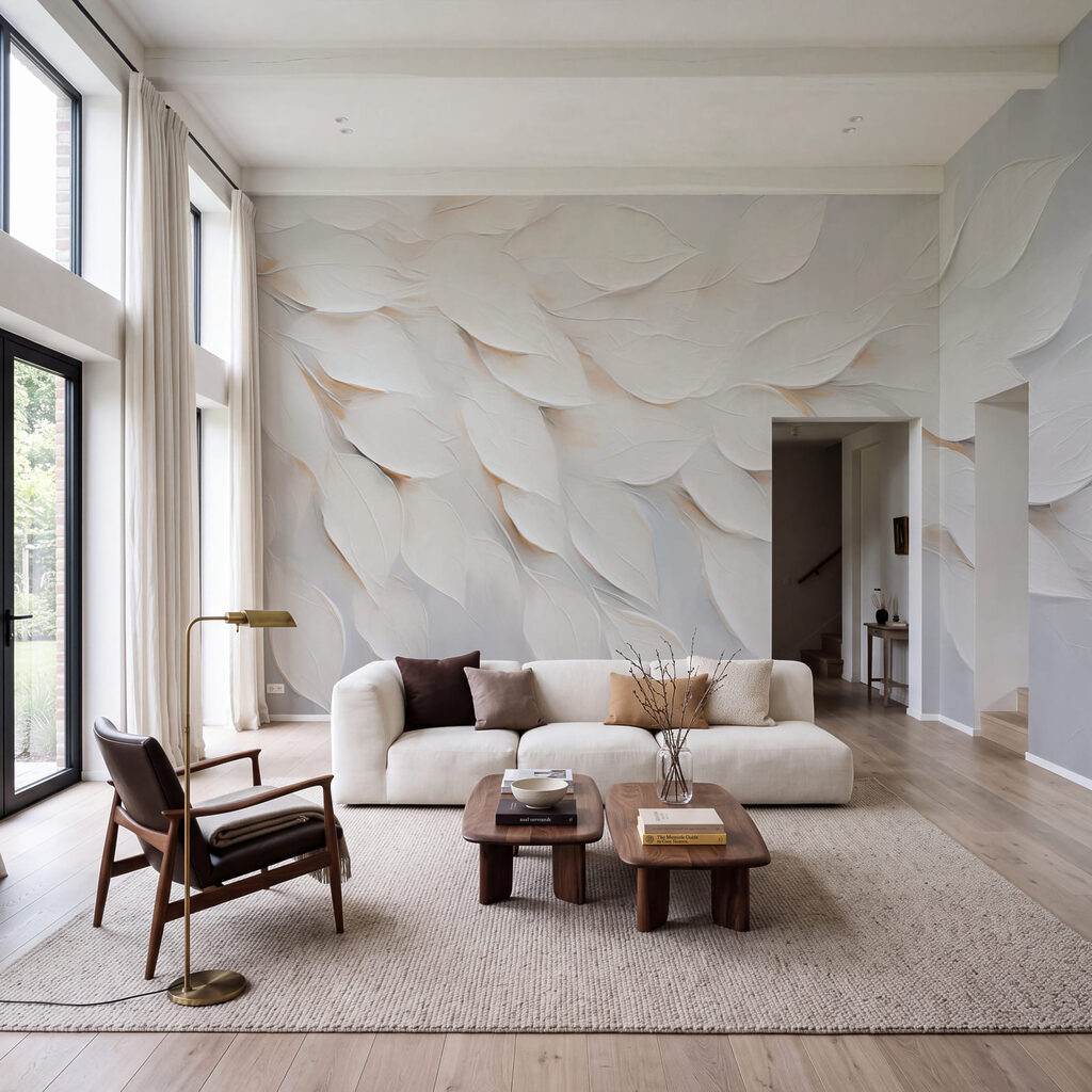 Weiße Blätter in Schichten in einem Interieur
