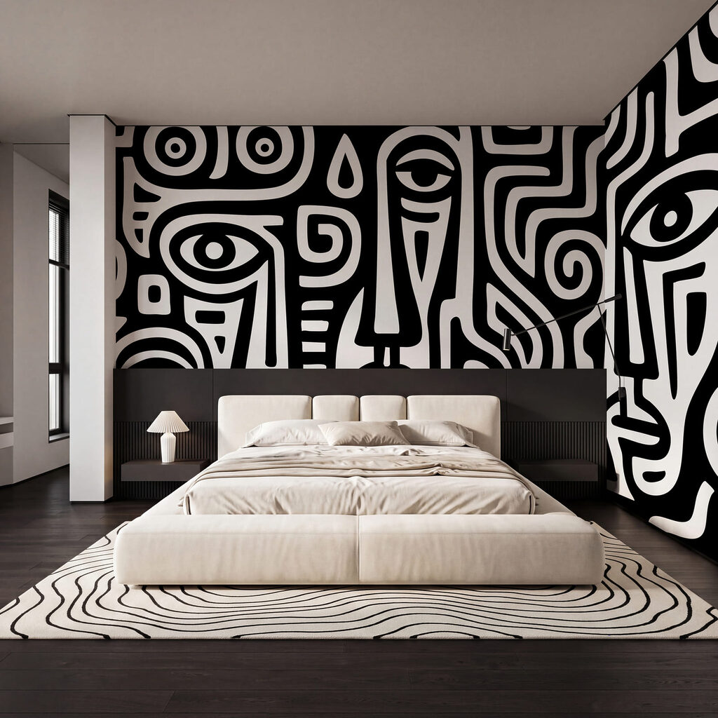 Gesichter im Linienspiel in einem Interieur