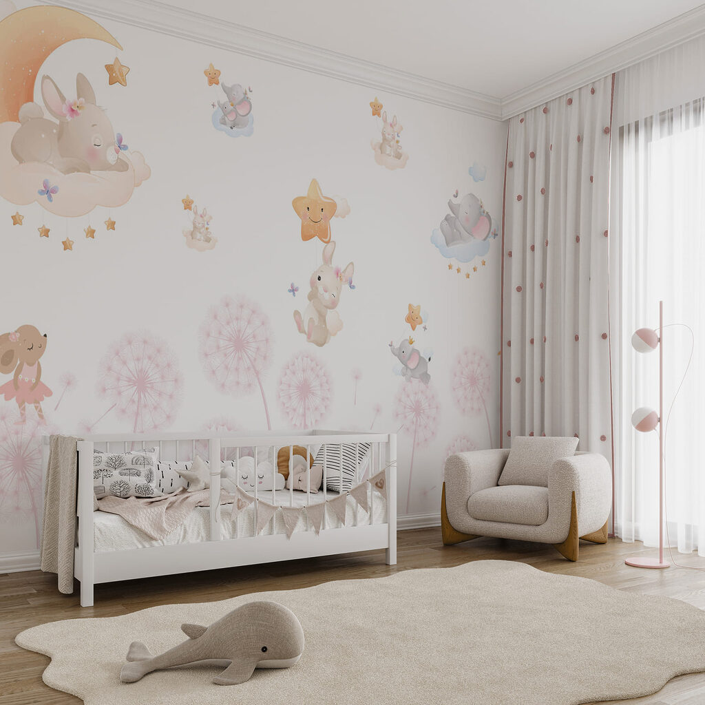 Traumtiere über Pusteblumen in einem Interieur
