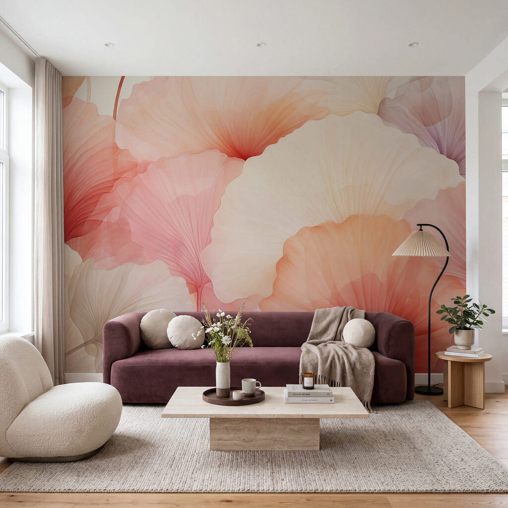 Fächerförmige Blütenblätter in einem Interieur