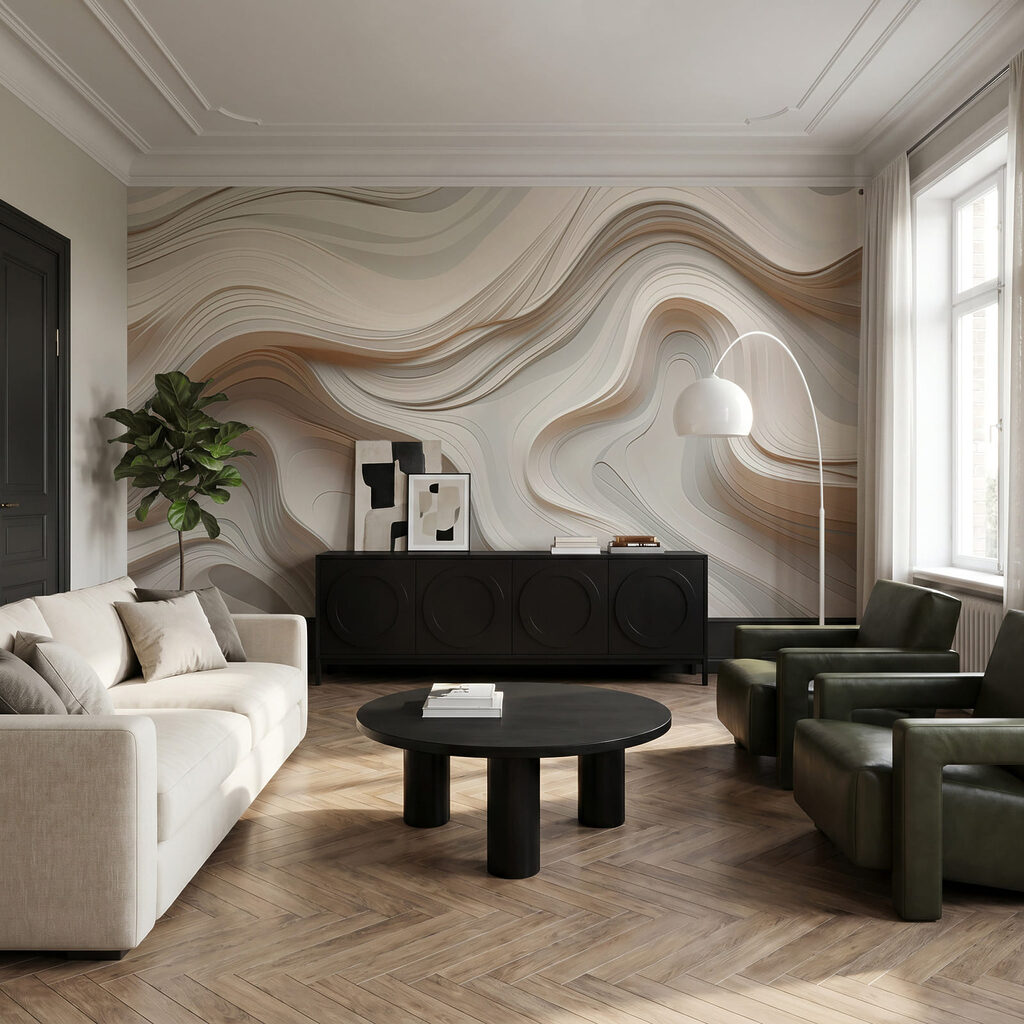 Weiße Wellen mit Schattenrändern in einem Interieur