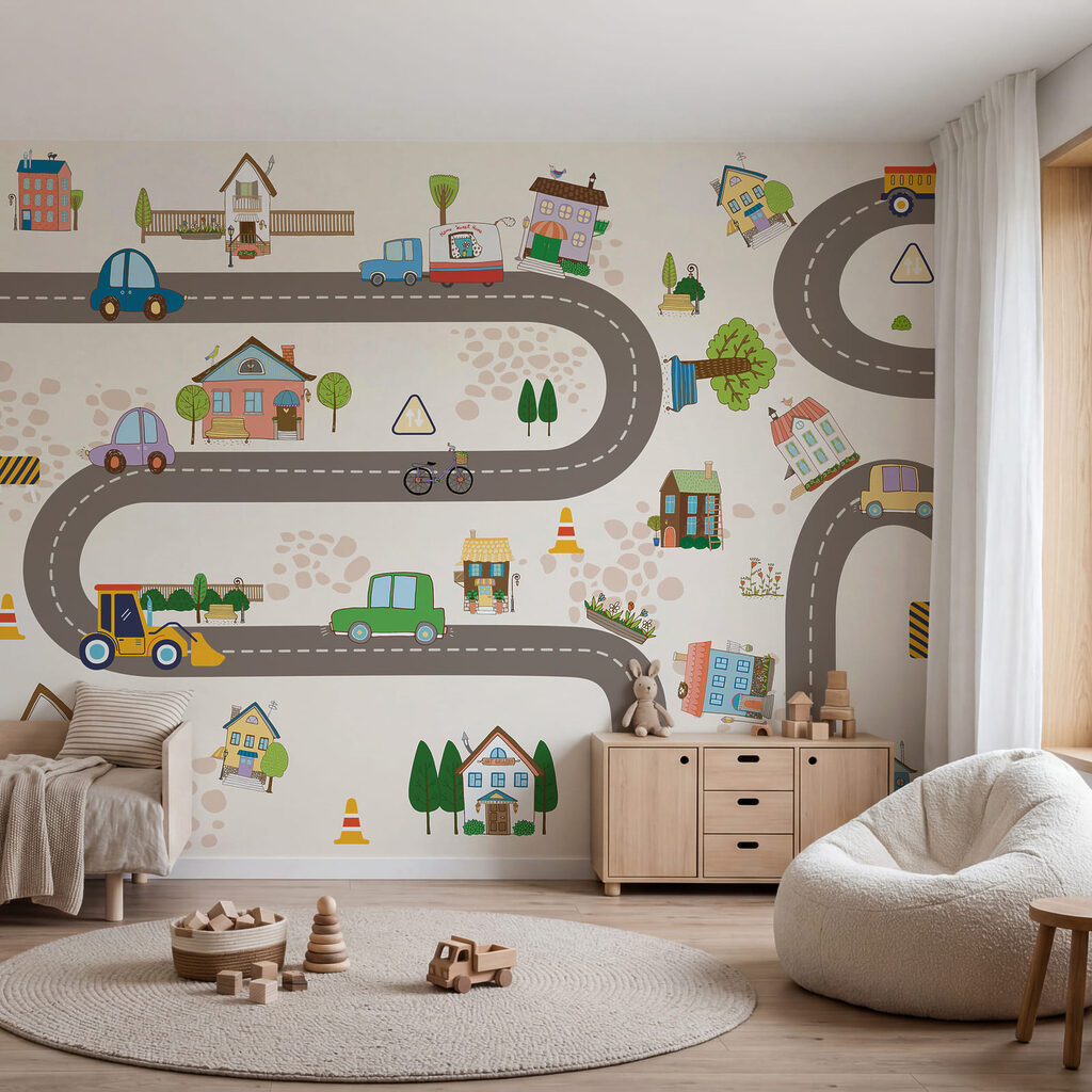 Kleine Autos im Dorf in einem Interieur