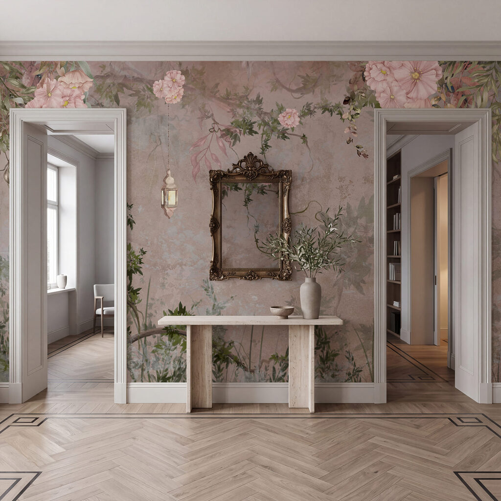 Rosenbogen an alten Mauern in einem Interieur