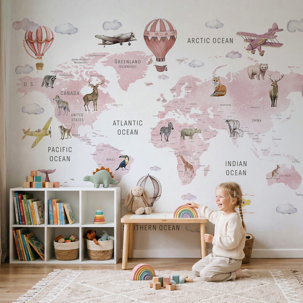 Weltreise mit Heißluftballons in einem Interieur