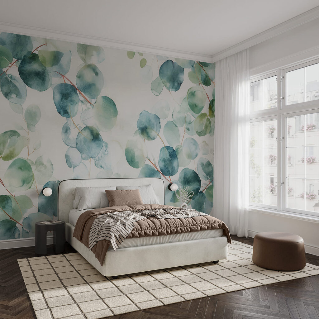 Runde Blätter in Aquarell in einem Interieur