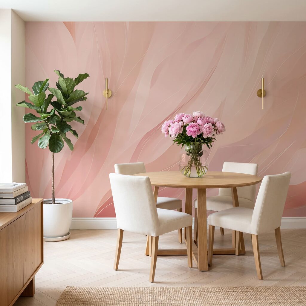 Rosa Schwünge wie Federn in einem Interieur