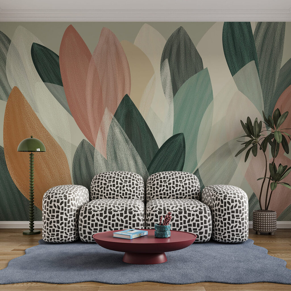 Große längliche Blätter in einem Interieur