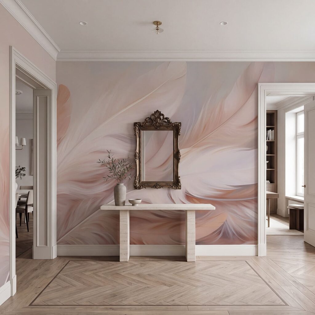 Zarte Federn in Altrosa in einem Interieur