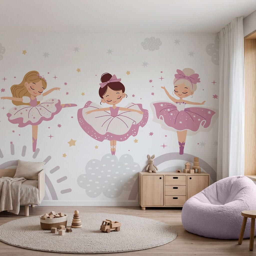 Ballerinas über Regenbögen in einem Interieur