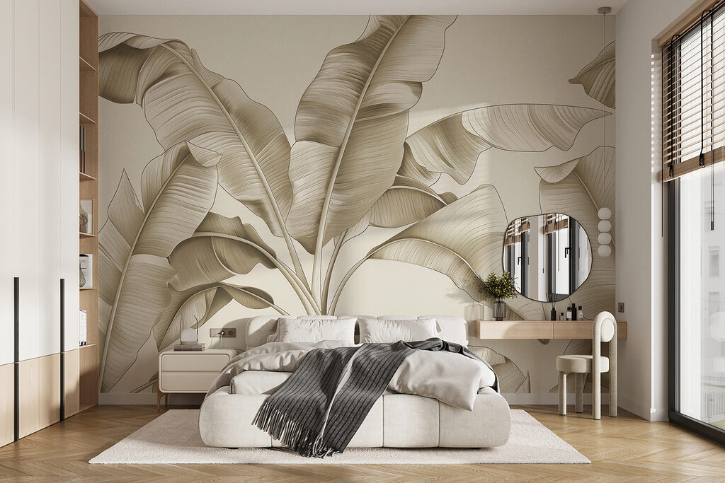 Große gebogene Blätter in einem Interieur