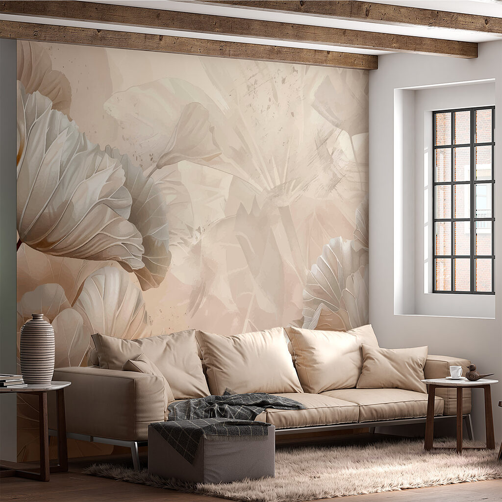 Blumen in Sandtönen in einem Interieur