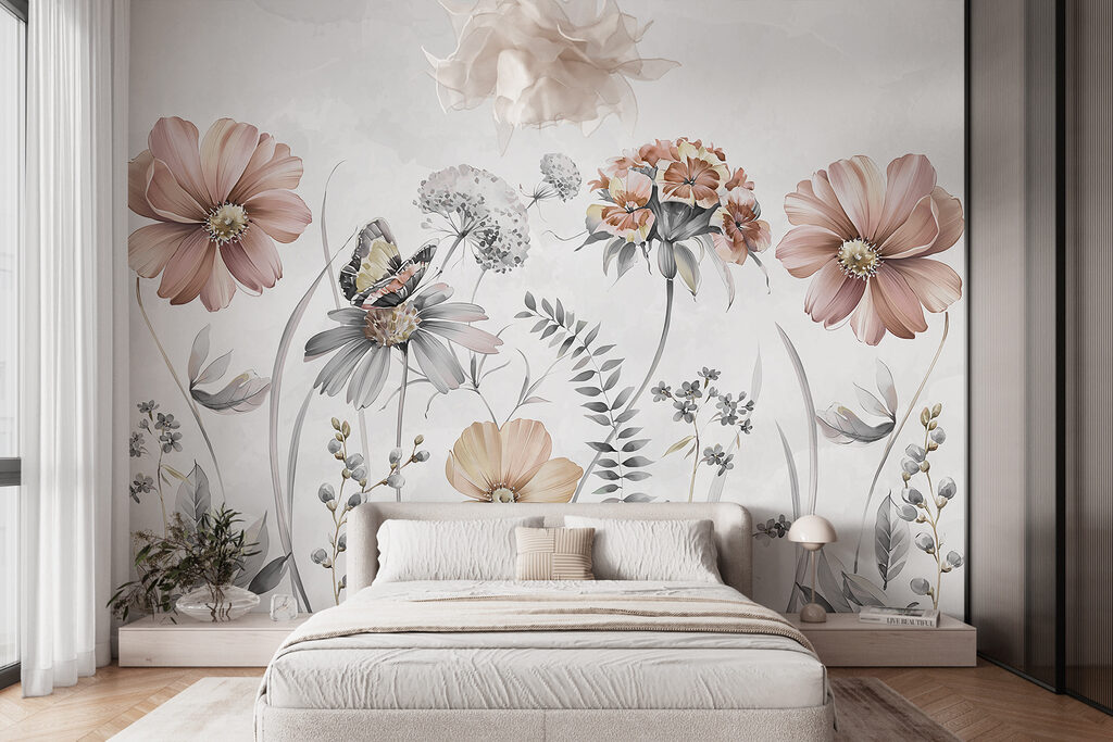 Wildblumen in feinen Pinselstrichen in einem Interieur
