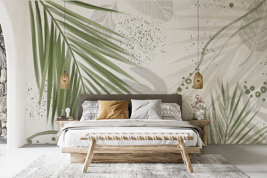 Palmblätter mit verspielten Punkten in einem Interieur