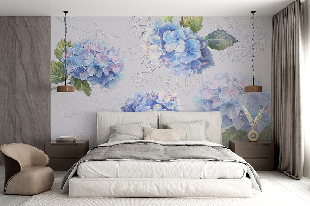 Hortensien mit gezeichneten Blättern — Interieur 2