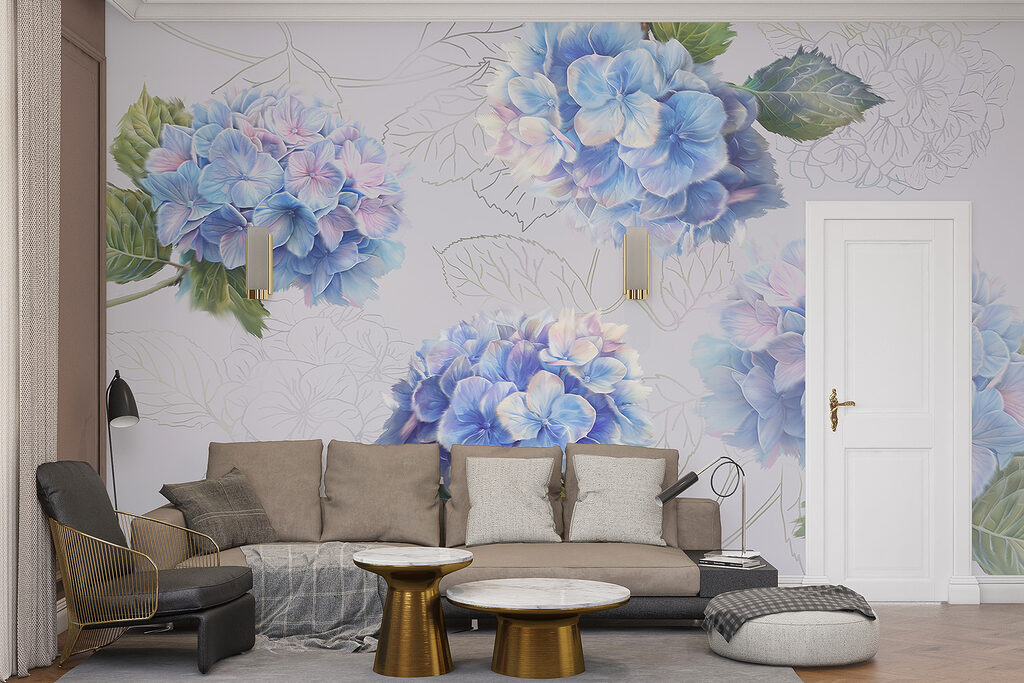 Hortensien mit gezeichneten Blättern — Interieur 4