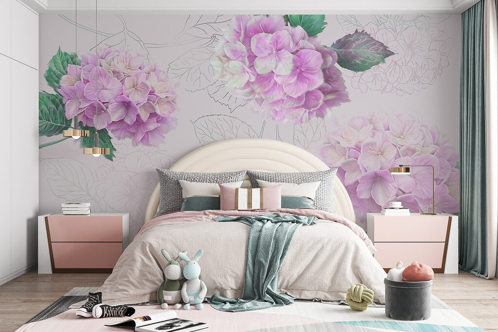 Hortensien mit gezeichneten Blättern — Interieur 1