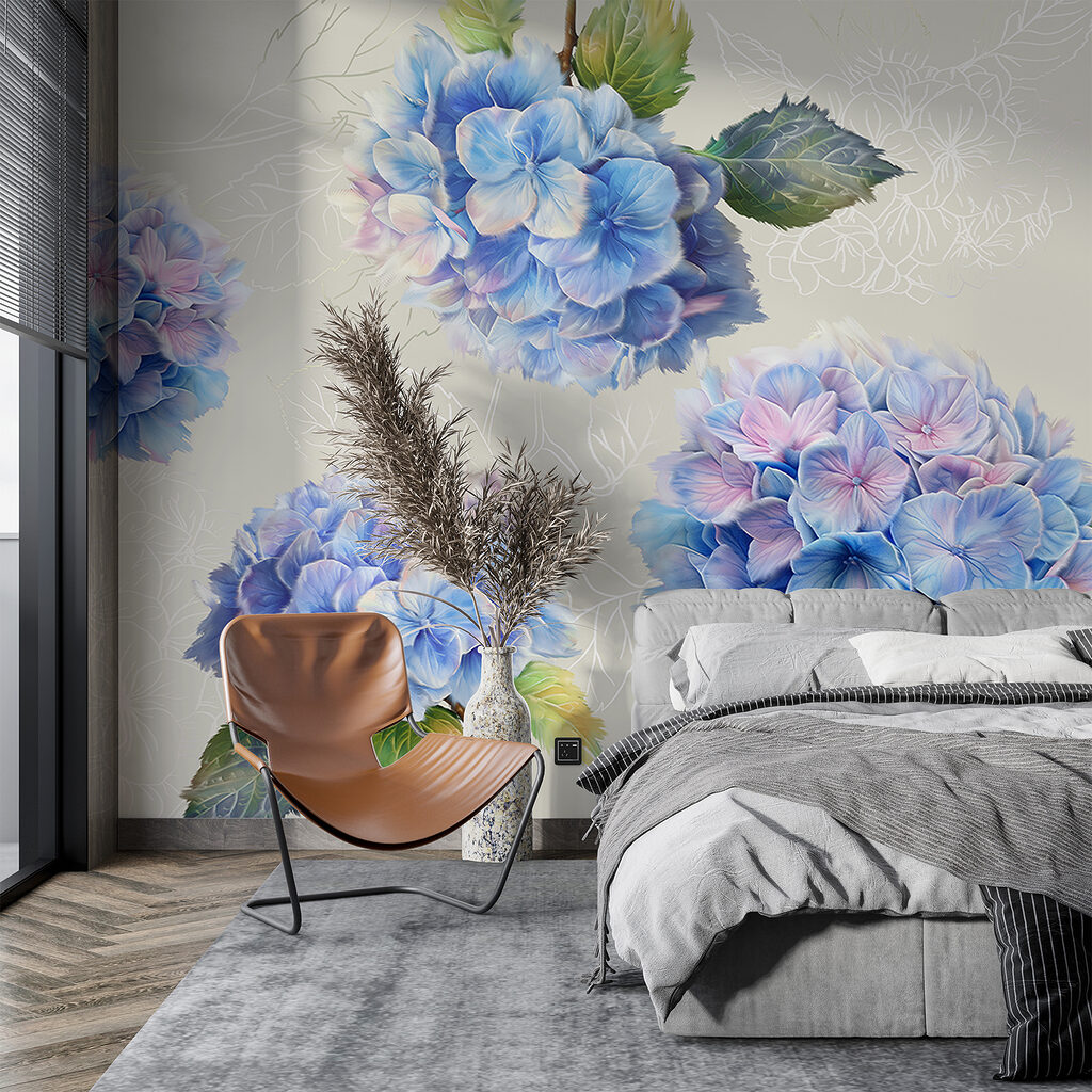 Hortensien mit gezeichneten Blättern — Interieur 1