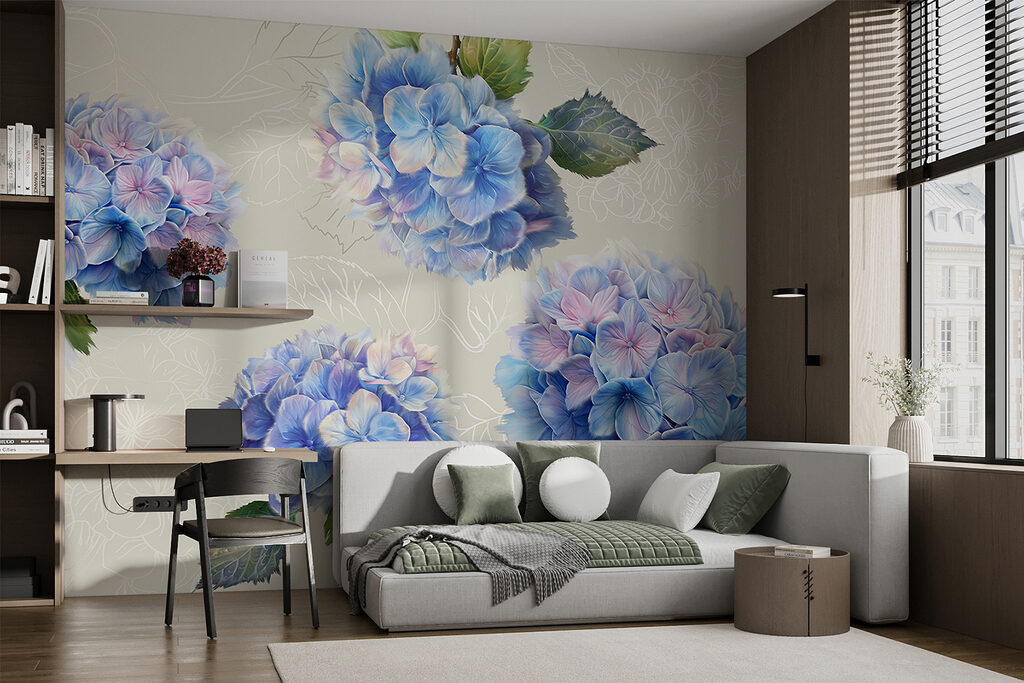 Hortensien mit gezeichneten Blättern — Interieur 2