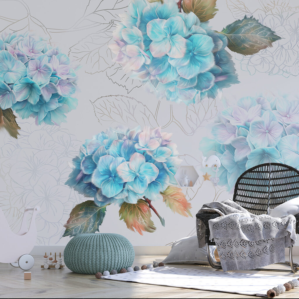 Hortensien mit gezeichneten Blättern — Interieur 2