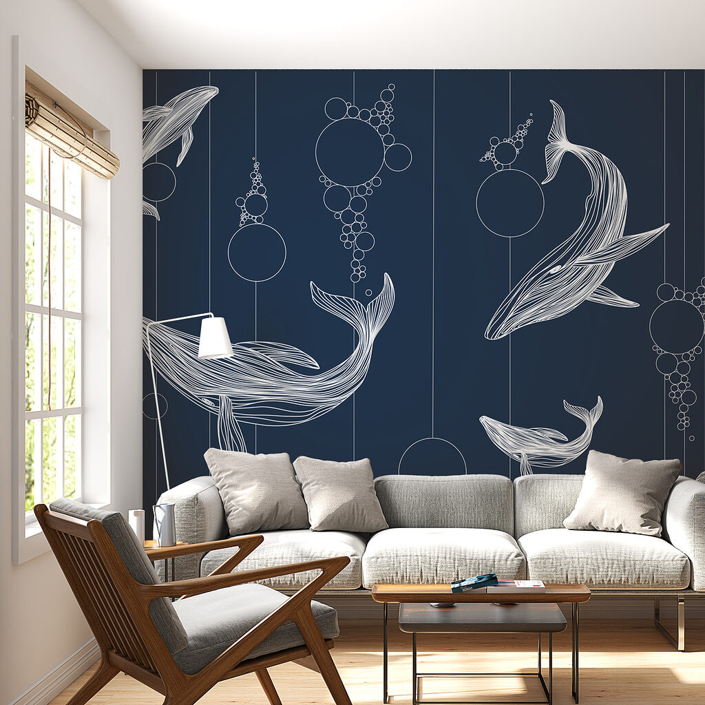 Wale zwischen hängenden Kreisen in einem Interieur