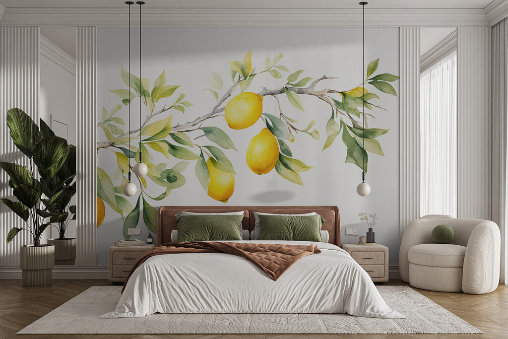 Blühender Zitronenzweig in einem Interieur