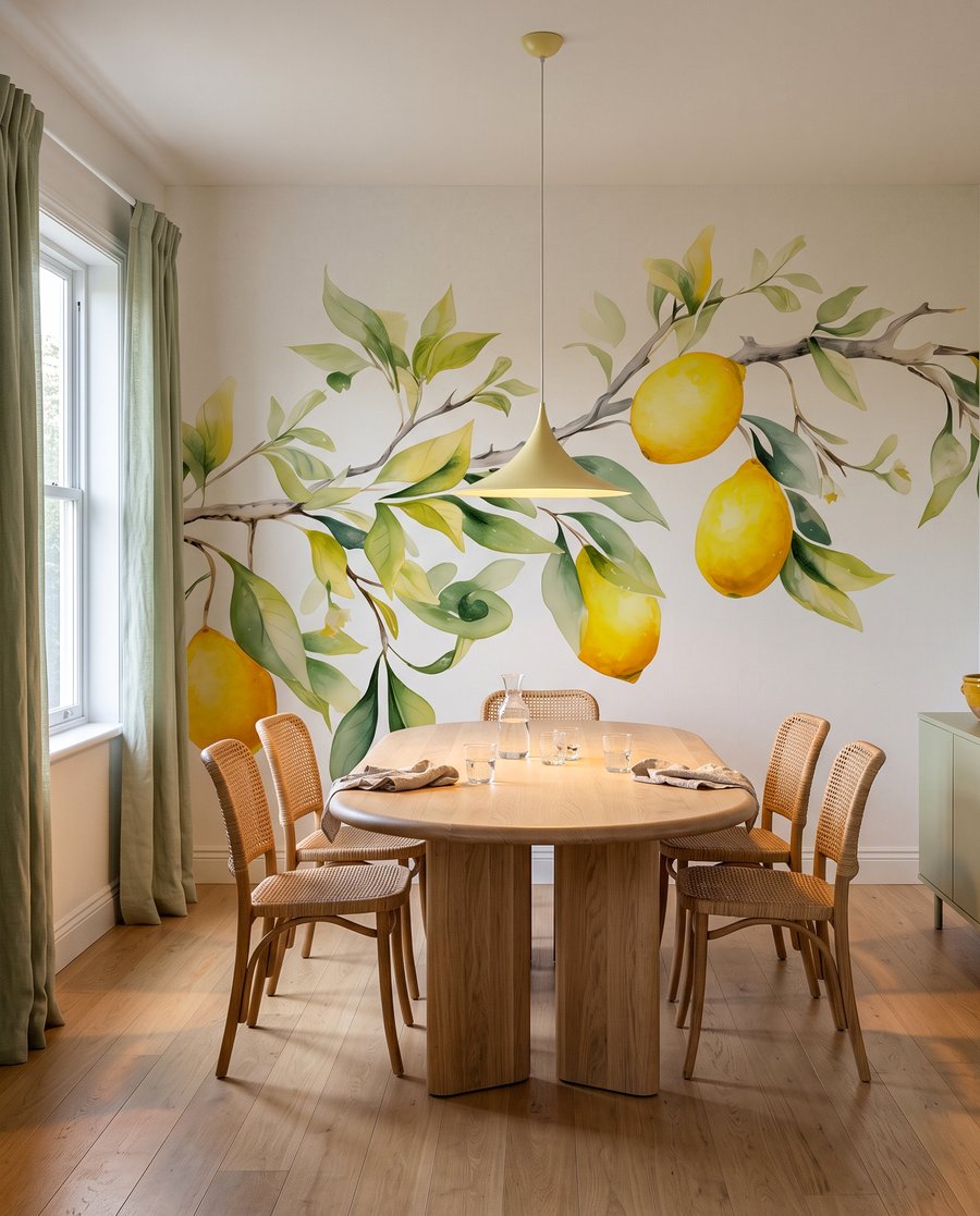 Blühender Zitronenzweig in einem Interieur