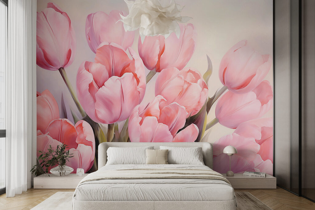 Strauß rosa Tulpen in einem Interieur