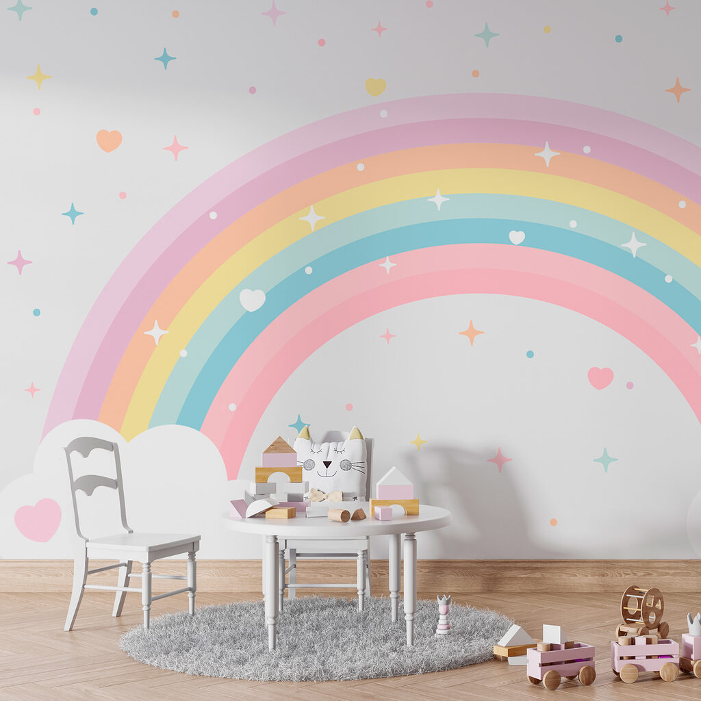 Regenbogen mit Sternkonfetti in einem Interieur