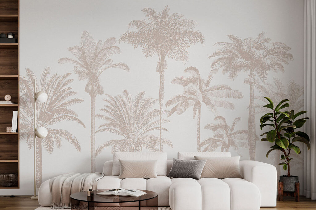Palmen in feinen Linien in einem Interieur