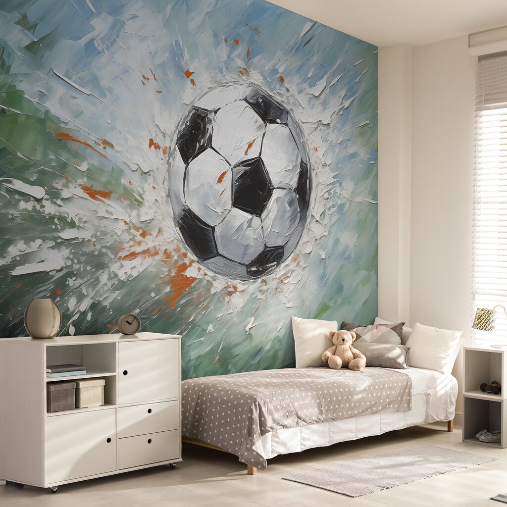 Fußball im Farbsturm in einem Interieur