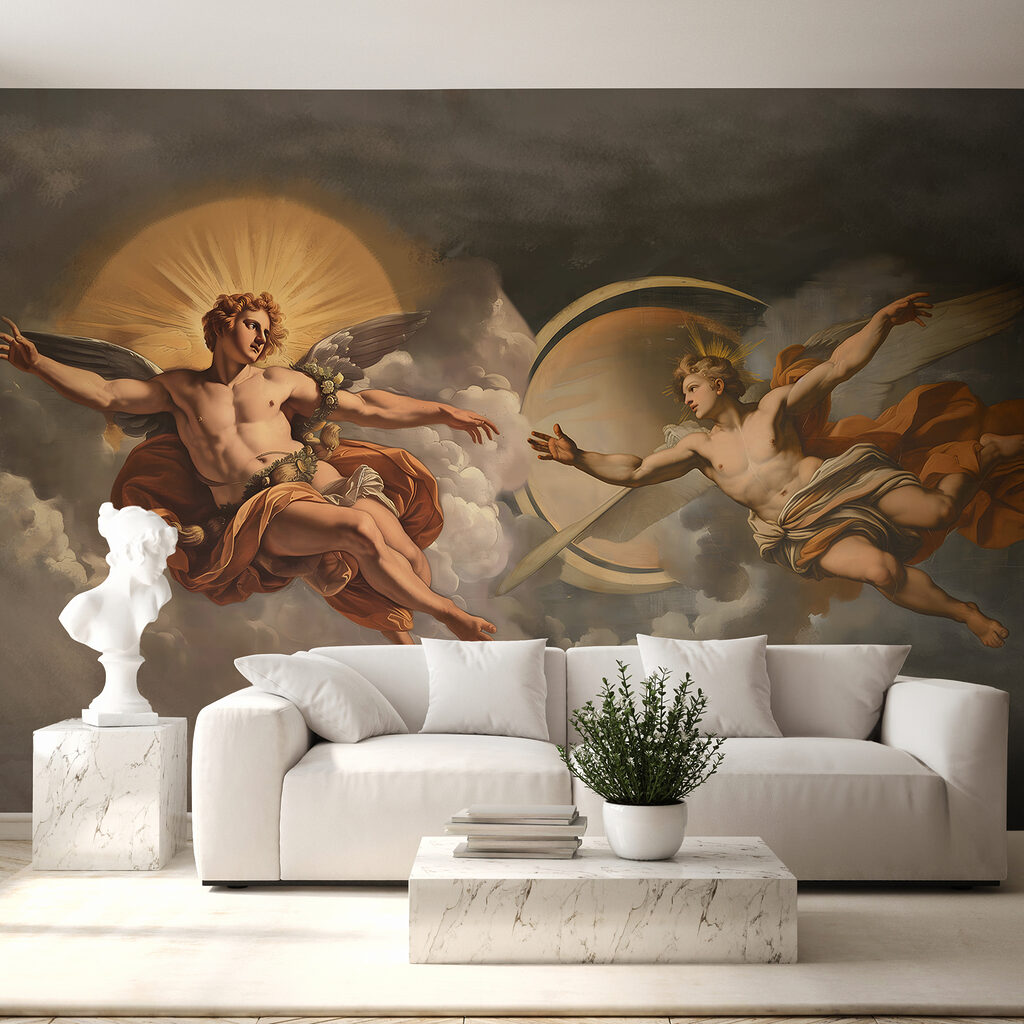 Flügel im Wolkenfresko in einem Interieur